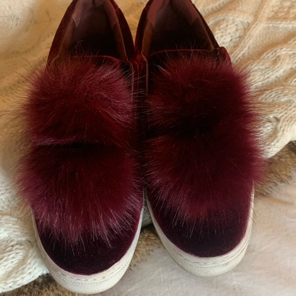 Velvet Pom Pom slip ons